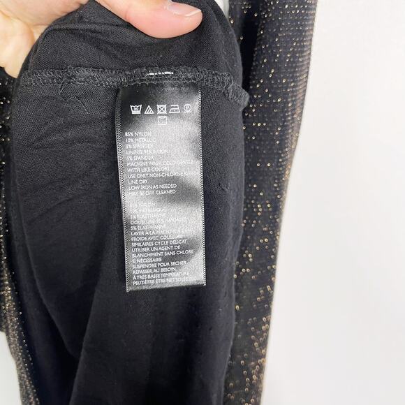 Silence + Noise L Black Gold Open Back Shimmer Long Sleeve Mini Dress Bodycon - Picture 8 of 11